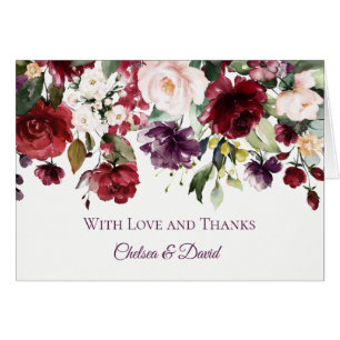 Dark Purple and Red Floral Wedding Thank You Cards