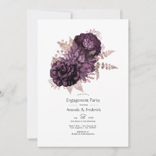 Dark Purple and Rose Gold Floral Engagement Party Invitation