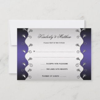 Dark Purple and Silver Floral Swirls RSVP Invitation