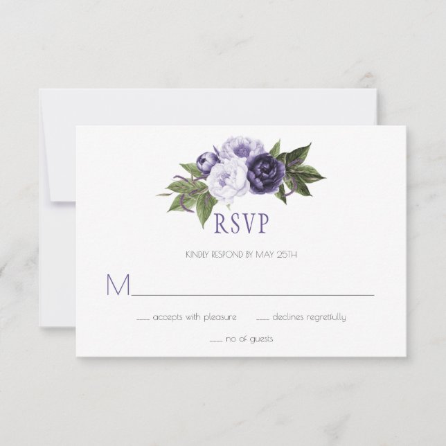 Dark Purple and Violet Peonies Wedding RSVP | (Front)