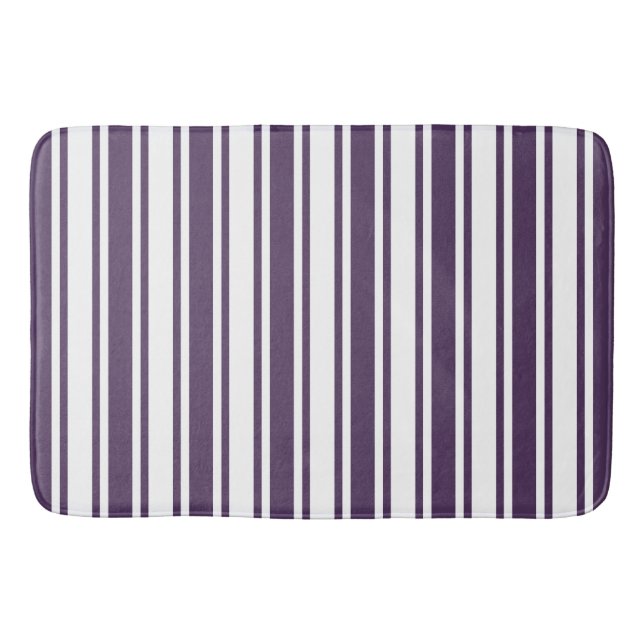 Dark purple and white candy stripes bath mat (Front)