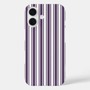 Dark purple and white candy stripes iPhone 16 case