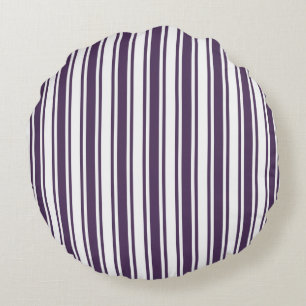 Dark purple and white candy stripes round pillow