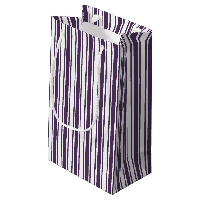 Dark purple and white candy stripes small gift bag (Back Angled)