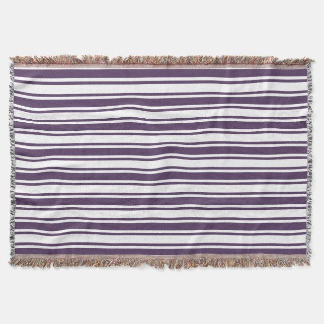 Dark purple and white candy stripes throw blanket (Front)