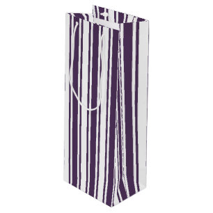 Dark purple and white candy stripes wine gift bag