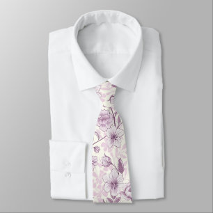 Dark Purple and White Chinoiserie Floral Neck Tie