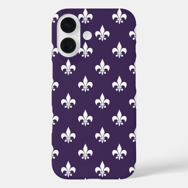 Dark Purple and White Fleur de Lis Pattern Case-Mate iPhone Case (Back)