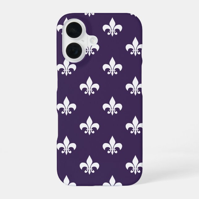 Dark Purple and White Fleur de Lis Pattern Iphone Case (Back)