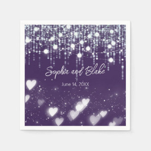 Dark Purple and White Hanging Lights Wedding Napkins