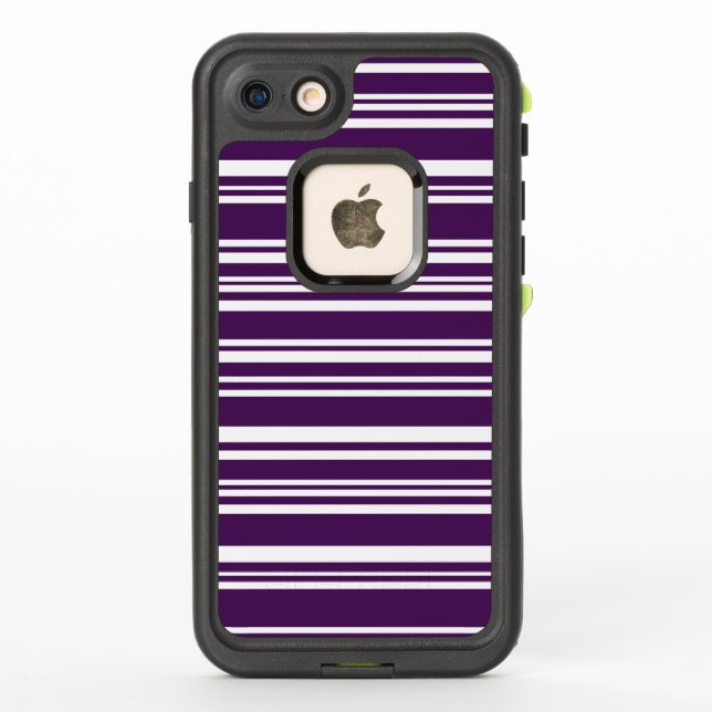 Dark Purple and White Mixed Stripes LifeProof iPhone Case (Back)