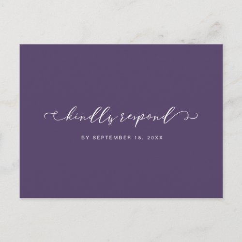 Dark Purple and White Rsvp with Meal Choice Invitation Postcard