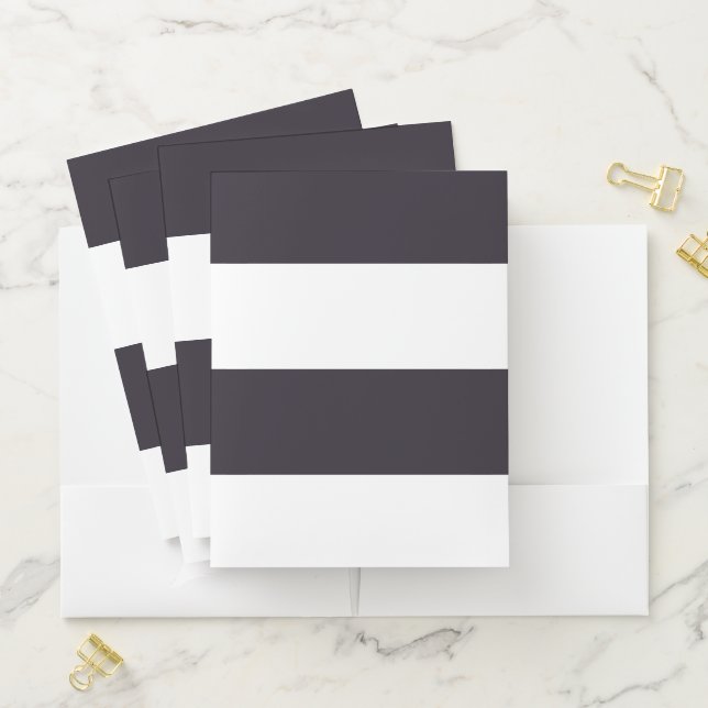 Dark Purple and White Simple Extra Wide Stripes Pocket Folder (In Situ)
