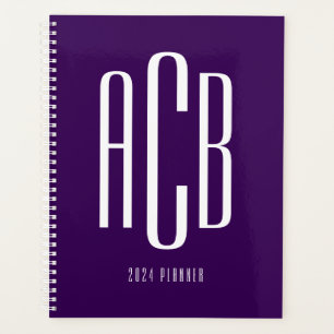 Dark Purple and White Three Letter Monogram Planner