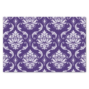 Dark Purple And White Vintage Damask Pattern Tissue Paper by DamaskGallery at Zazzle