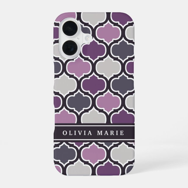 Dark Purple Arabesque Pattern Personalized Name Iphone Case (Back)