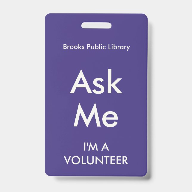 Dark Purple Ask Me Badge for Volunteers (Front)