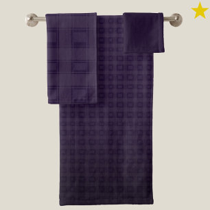 Dark Purple Bath Set Check Pattern Indigo Gradient
