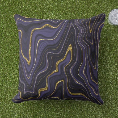 Dark Purple Black and Gold Marble Look Pattern  Outdoor Pillow