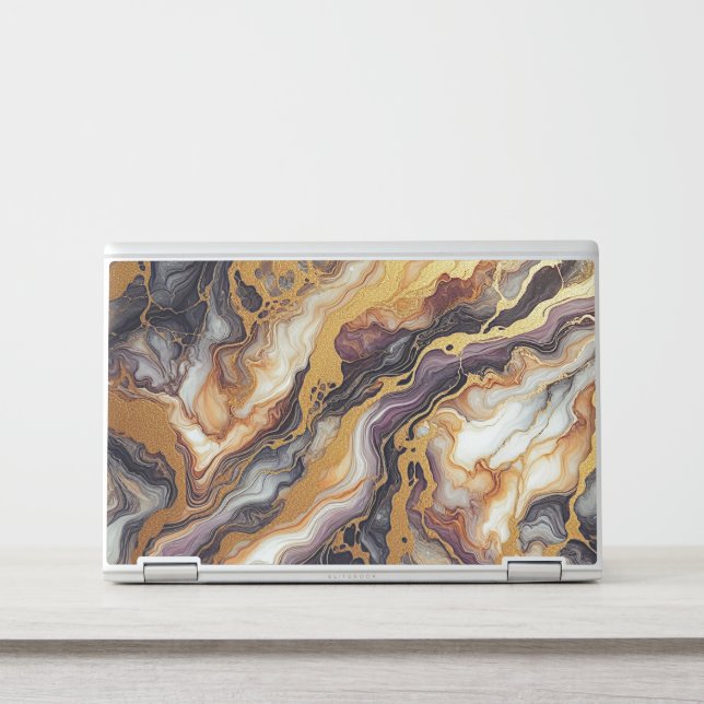 Dark Purple Black Gray White Gold Marble Pattern HP Laptop Skin (Front)
