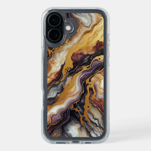 Dark Purple Black Gray White Gold Marble Pattern iPhone 16 Plus Case