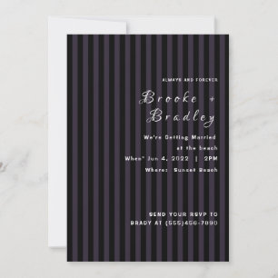 Dark Purple & Black Striped Wedding Invitation