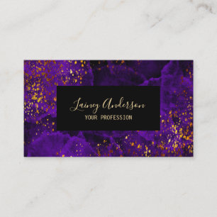 Dark purple black watercolor and faux gold foil business card