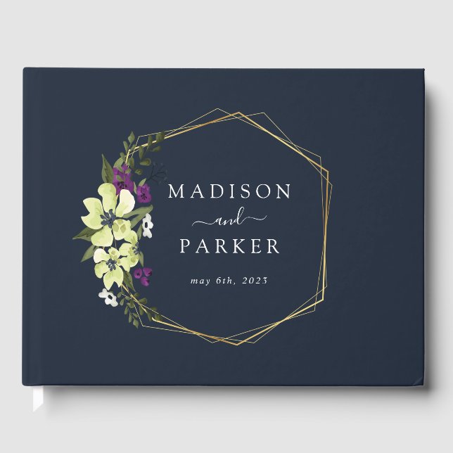 Dark Purple Blossoms Wedding Guest Book (Front)