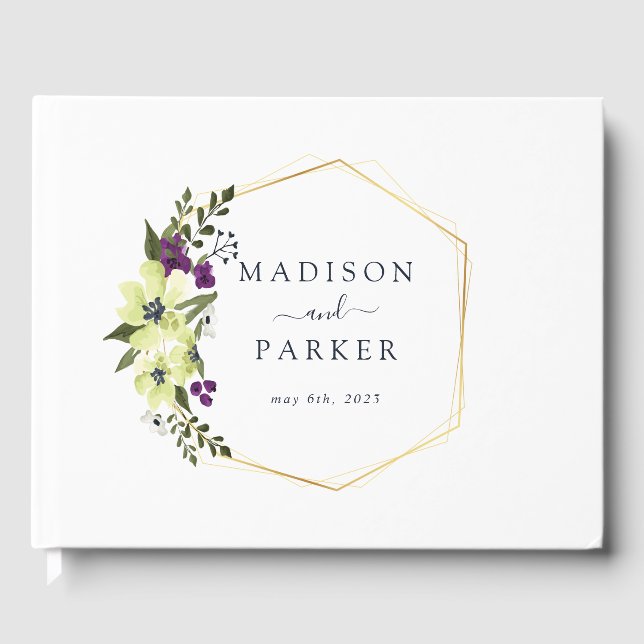 Dark Purple Blossoms Wedding Guest Book (Front)