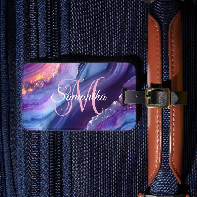 Dark Purple Blue and Pink Agate Luggage Tag (Front Insitu 4)