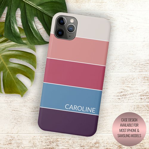 Dark Purple Blue Coral Red Blush Pink Stripes iPhone 11 Pro Max Case