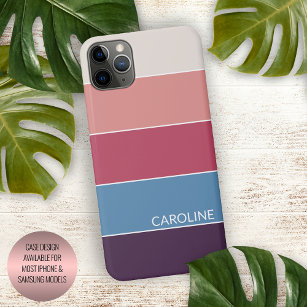 Dark Purple Blue Coral Red Blush Pink Stripes iPhone 15 Plus Case