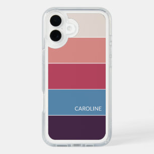 Dark Purple Blue Coral Red Blush Pink Stripes iPhone 16 Plus Case