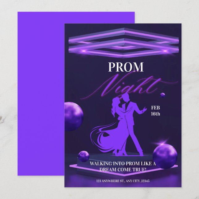Dark Purple Bold Prom Event  Invitation (Front/Back)