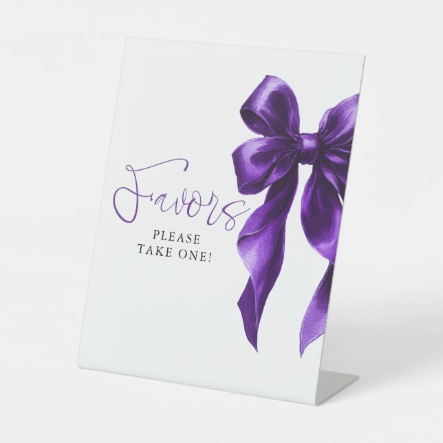 Dark Purple Bow Bridal Shower Favors Pedestal Sign (Front)