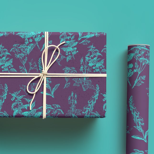 Dark Purple & Bright Blue Poison Flower Line Art  Wrapping Paper Sheets (Creator Uploaded)