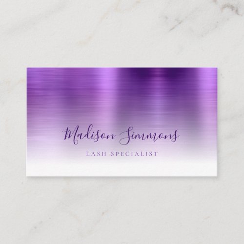 Dark Purple Brushed Metal Monogram Stylish Script Business Card