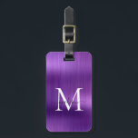 Dark Purple Brushed Metal Script Monogram Glam Luggage Tag<br><div class="desc">Modern Dark Purple Brushed Metal Script Monogram Cute Bag Tag</div>
