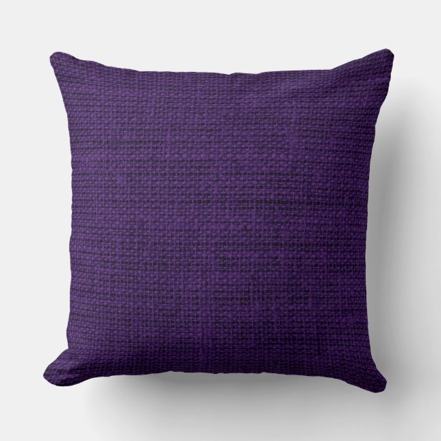 Dark Purple Burlap Linen Rustic Jute Throw Pillow (Front)