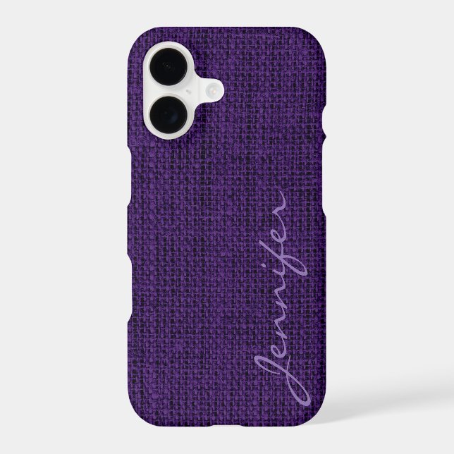 Dark Purple Burlap Rustic Linen Monogram Iphone Case (Back)