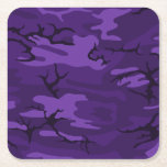 Dark Purple Camo Square Paper Coaster<br><div class="desc">Camouflage pattern in dark purple.</div>