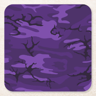 Dark Purple Camo Square Paper Coaster