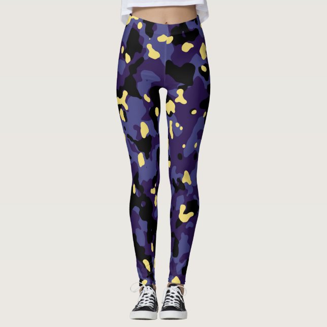 Dark purple camouflage print leggings (Front)
