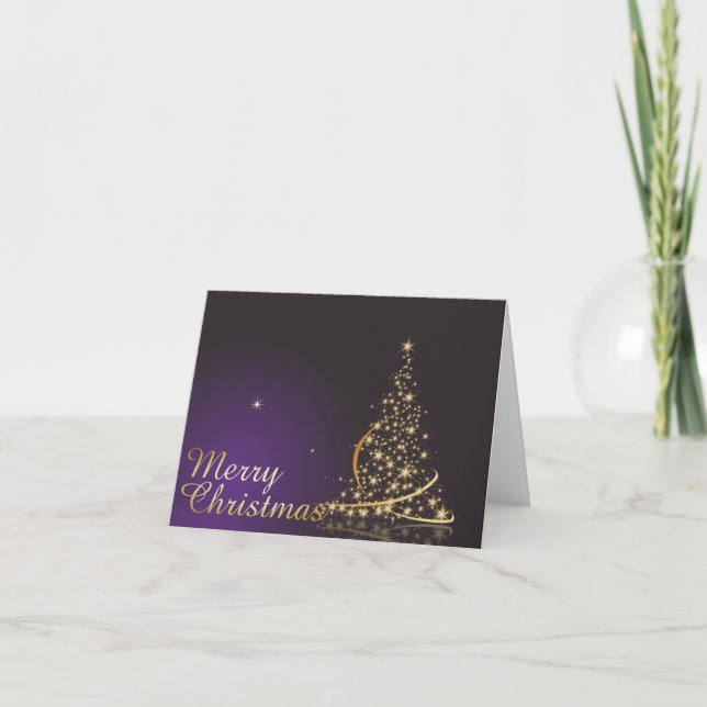 Dark purple Christmas motive with golden Christmas Card (Front)