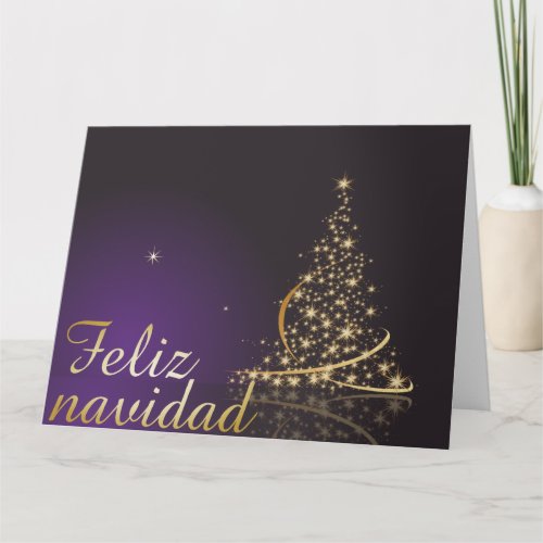 Dark purple Christmas motive with golden tree of Card