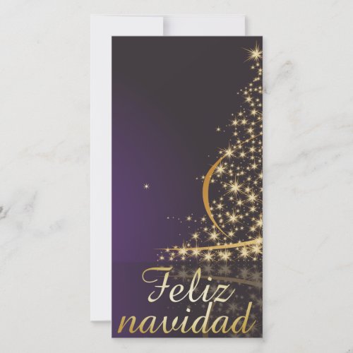Dark purple Christmas motive with golden tree of Holiday Card