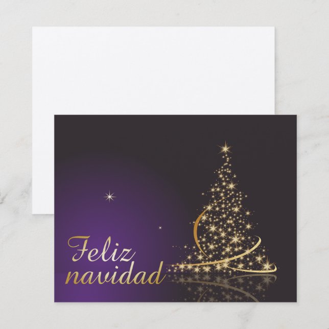 Dark purple Christmas motive with golden tree of Invitation (Front/Back)