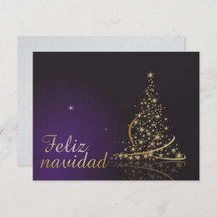 Dark purple Christmas motive with golden tree of Invitation