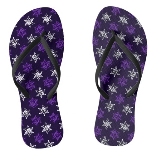 Dark Purple Christmas Snowflake Seamless Pattern Flip Flops