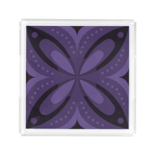Dark Purple Colored Retro Pattern Acrylic Tray